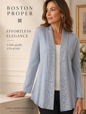Boston proper Soft Light Blue Knit‎ Open Cardigan med